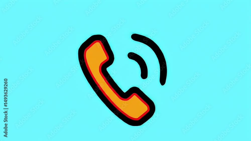 Orange Phone Receiver with Black Outline on Light Blue Background Illustration Orange Phone Receiver with Black Outline on Light Blue Background Illustration