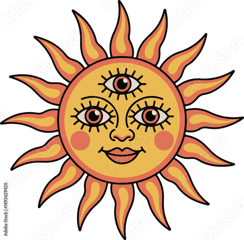 Retro Groovy Three-Eyed Sun Vector Illustration for Indie Design Projects 2