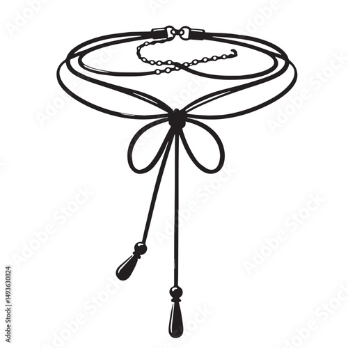 Black Color Lariat Necklace Silhouette Vector Illustration, Solid White Background. minimal vector design