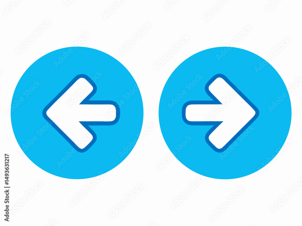 Left and Right Arrow Icons: Blue Circle Buttons