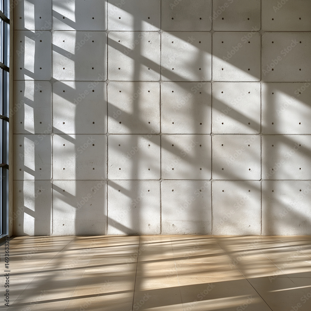 Minimalist interior with concrete wall and shadows Minimalist interior with concrete wall and shadows