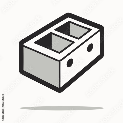 Gray Concrete Block Icon, Construction Material, Two Holes
