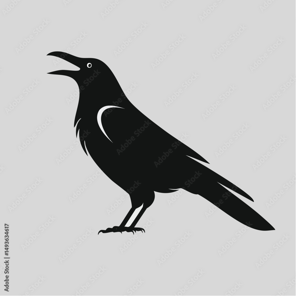 Fototapeta premium Calling Crow Silhouette with Open Beak — Flat 2D Vector