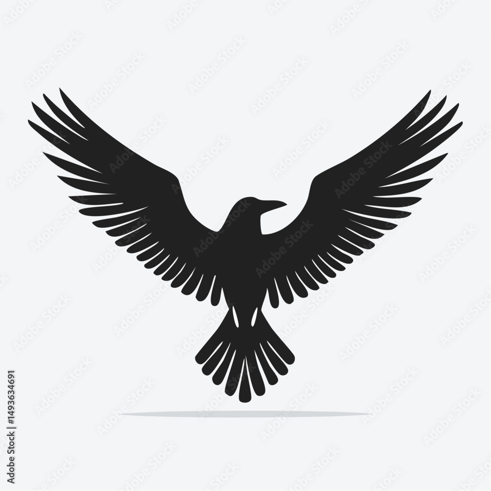 Flying Crow Silhouette with Spread Wings — Flat 2D Minimalist Vector
