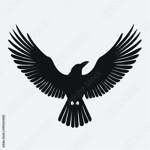 Flying Crow Silhouette with Spread Wings — Flat 2D Minimalist Vector