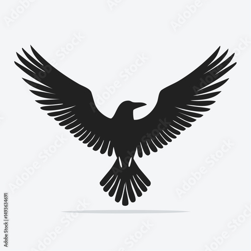 Flying Crow Silhouette with Spread Wings — Flat 2D Minimalist Vector