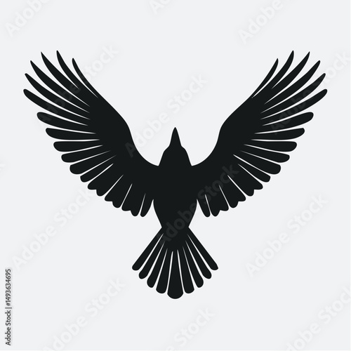Flying Crow Silhouette with Spread Wings — Flat 2D Minimalist Vector