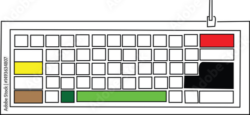 single line  computer keyboard drawing vector illustration design with colors