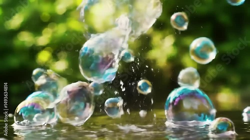 Wallpaper Mural Reflective Soap Bubbles Floating in Air with Green Background Soft Lighting Torontodigital.ca