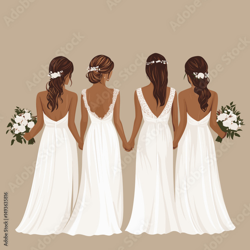 Stylish Bridal Party with Floral Bouquets