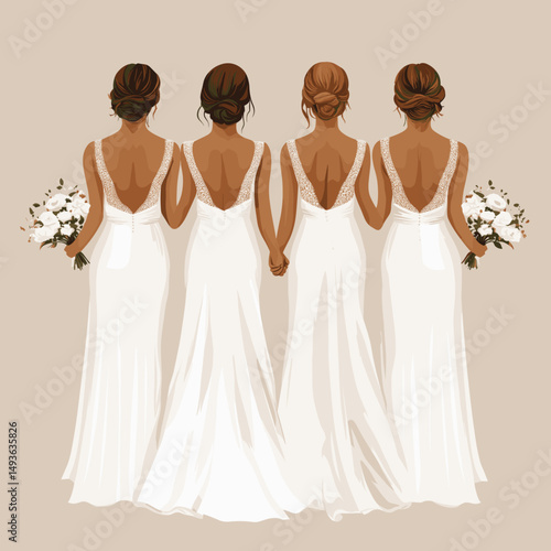 Stylish Bridal Party with Floral Bouquets