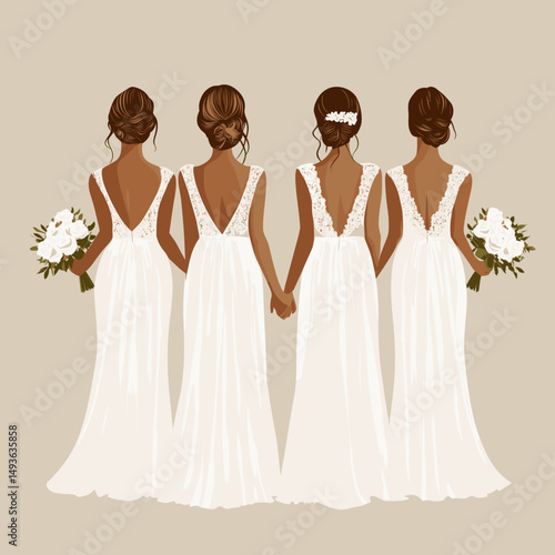 Stylish Bridal Party with Floral Bouquets