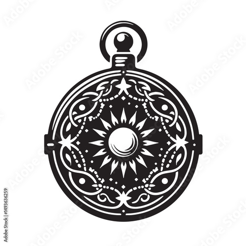Black Color Locket Silhouette Vector Illustration, Solid White Background. minimal vector design