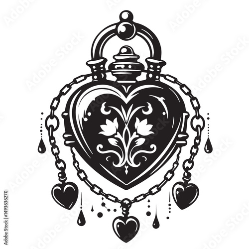 Black Color Locket Silhouette Vector Illustration, Solid White Background. minimal vector design