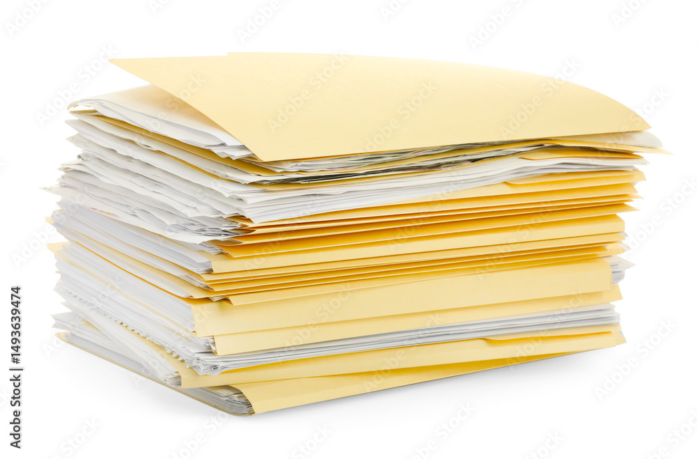 Stack of file folders with papers isolated on white Stack of file folders with papers isolated on white