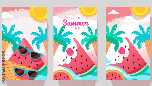 Summer vibes with juicy watermelon and breezy palms vibrant artwork with a light cheerful and bright