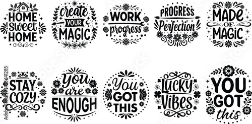 Motivational Phrase Set Featuring Vibes, Cozy, and Magic Themes