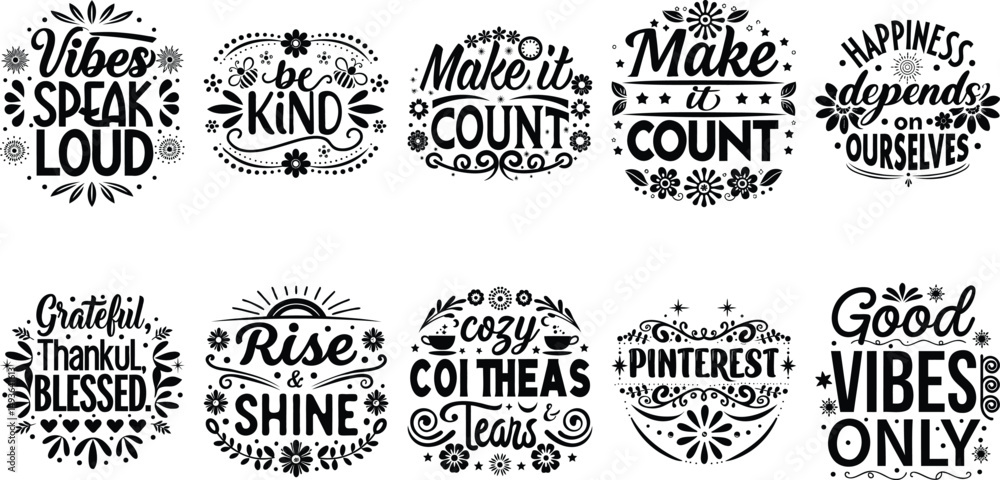 Fototapeta premium Uplifting Handwritten Quote Set with Kindness and Gratitude