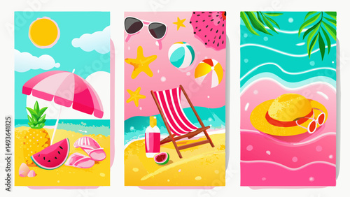 Summer vibes Bright tropical beach scenes evoke a sense of relaxation and joyful sunny vacation with