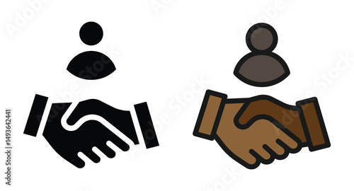 Handshake icon set black and brown variations for diversity