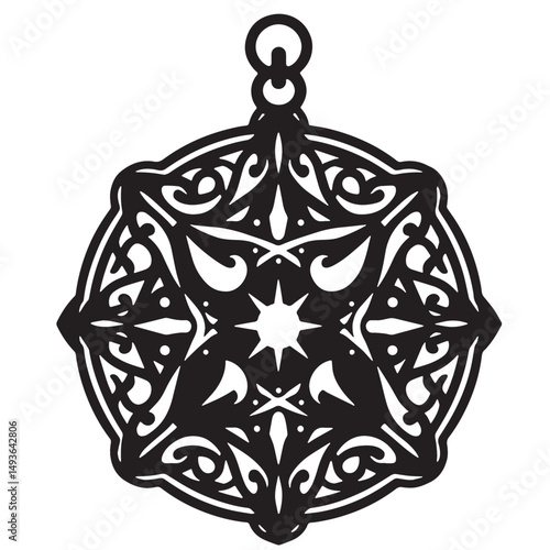 Black Color Pendant Charm Silhouette Vector Illustration, Solid White Background. minimal vector design