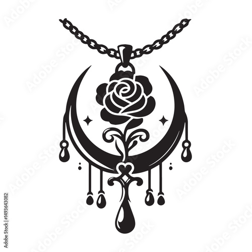 Black Color Pendant Charm Silhouette Vector Illustration, Solid White Background. minimal vector design