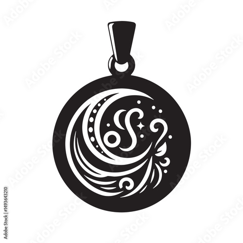 Black Color Pendant Charm Silhouette Vector Illustration, Solid White Background. minimal vector design