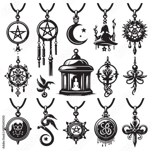 Black Color Pendant Charm Silhouette Vector Illustration, Solid White Background. minimal vector design