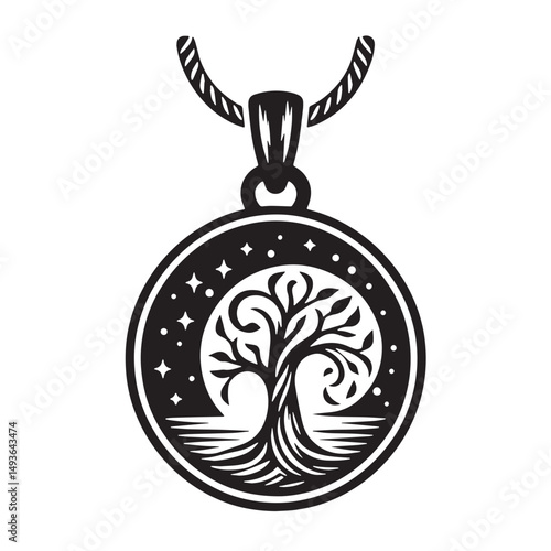 Black Color Pendant Charm Silhouette Vector Illustration, Solid White Background. minimal vector design