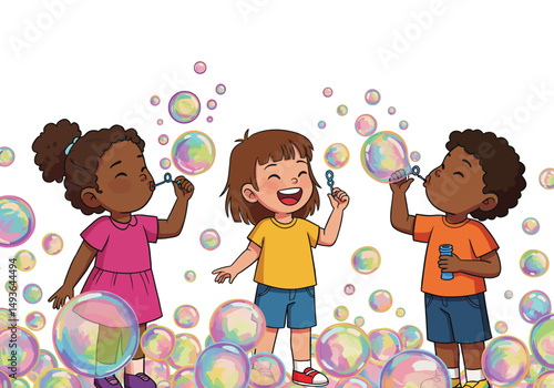 Vector Children playing with bubbles on children's day