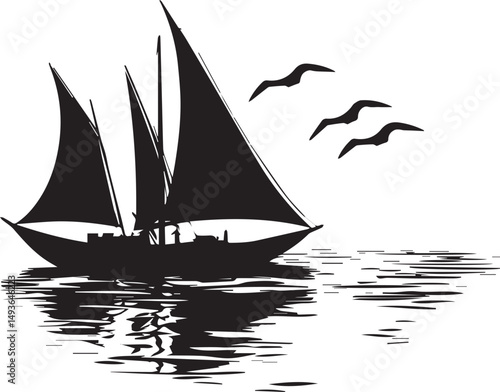 Sailboat on the Sea silhouette vector