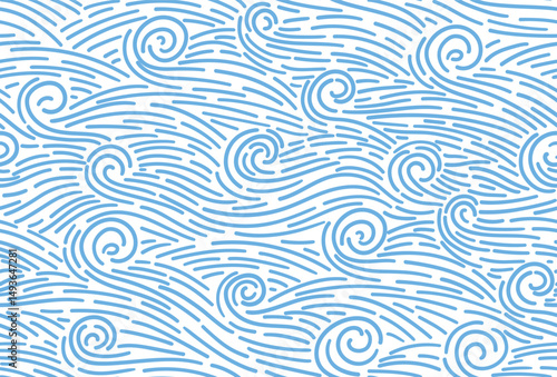 Seamless abstract blue sea background. Hand made vector white weaves