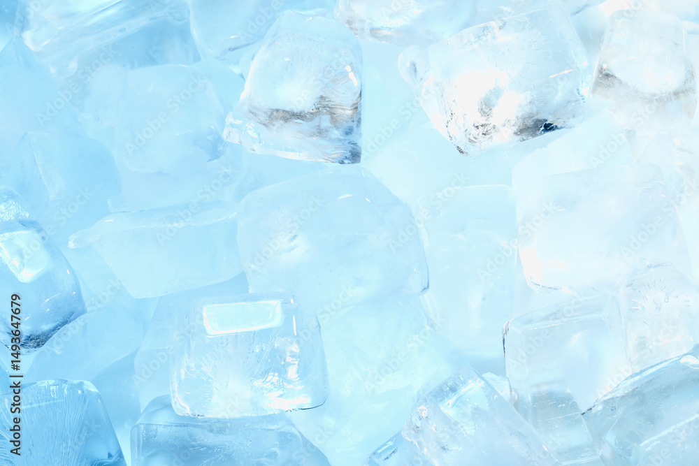Cubes of clear ice as background, closeup
