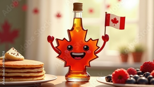 Happy Maple Syrup Character Celebrating Canada Day