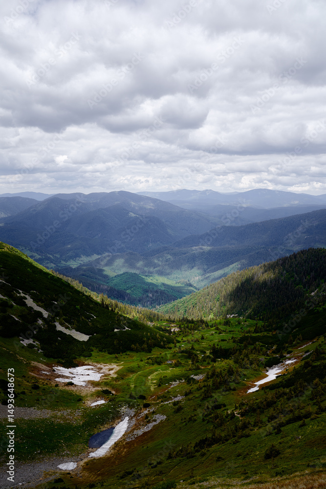 Obraz premium Beautiful mountains landscape with green hills. Carpathians, Ukraine.