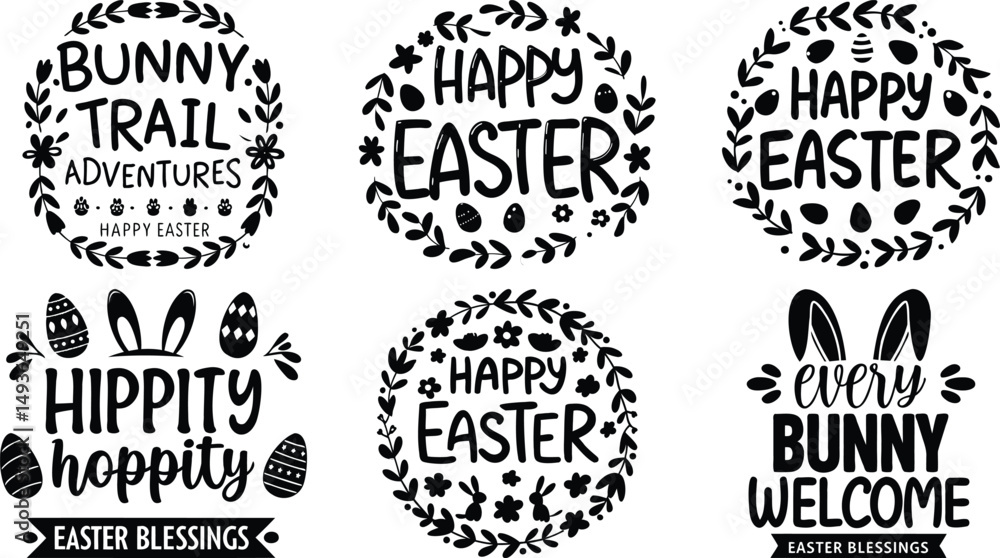 Fototapeta premium Happy Easter Quote Collection in Black and White