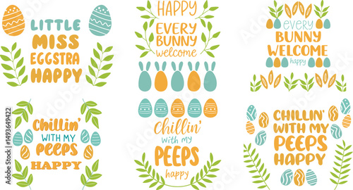 Colorful Easter Typography with Bunny Peeps and Eggs