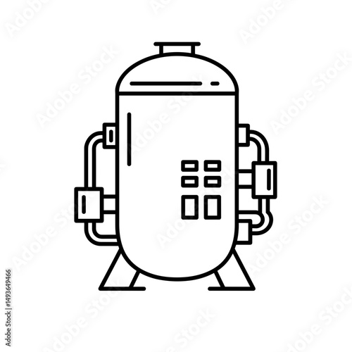 Chemical reactor vessel icon in minimalist line art design  