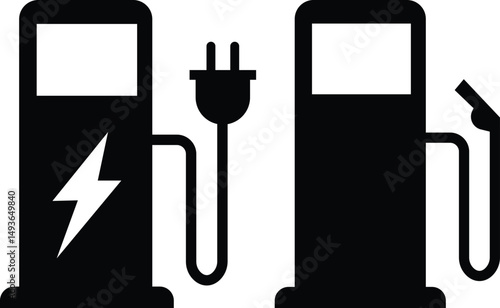 Fuel, gas, charging station icon set. Fuelling sign collection. two gas pumps. design in trendy style