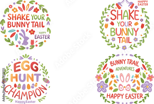 Colorful Easter Quotes with Floral Frames and Bunny Sayings