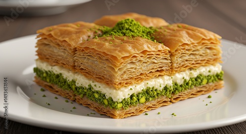 Katmer Traditional Southeastern Turkish Phyllo Dessert With Creamy Filling And Nutty Crunch In Minimal Setting