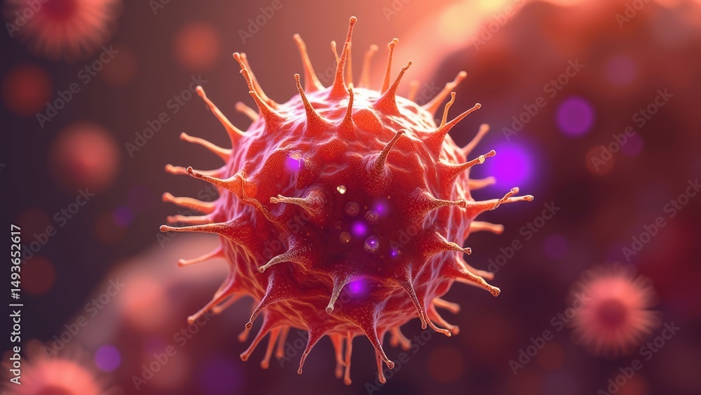 Microscopic image of red virus Microscopic image of red virus