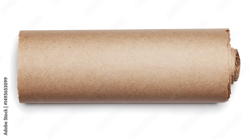 Fototapeta premium Rolled Aged Paper Scroll Texture Background: Antique Parchment Roll Isolated on White with Detailed Surface for Creative Projects.