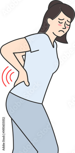 Woman holding her lower back with a painful expression