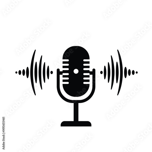 Retro microphone sound waves audio recording