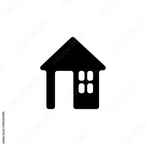 Black button icon house with window and door