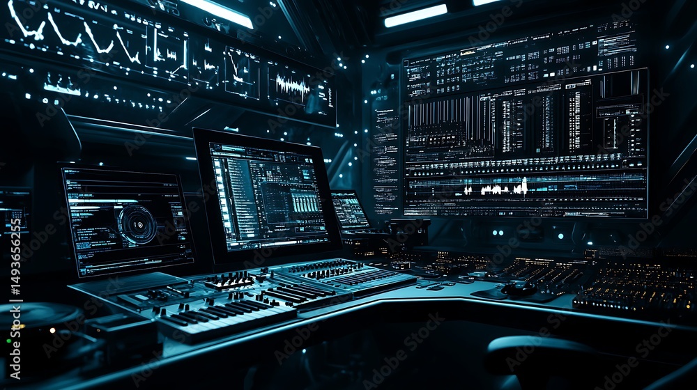 Fototapeta premium A futuristic music studio with AI tools for composing and producing tracks