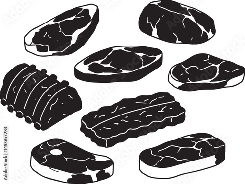 Variety of raw meat cuts steak rib roast beef