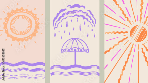 Beach day dreams with sun rain and sunshine Enjoy all weather with retro illustration art and light