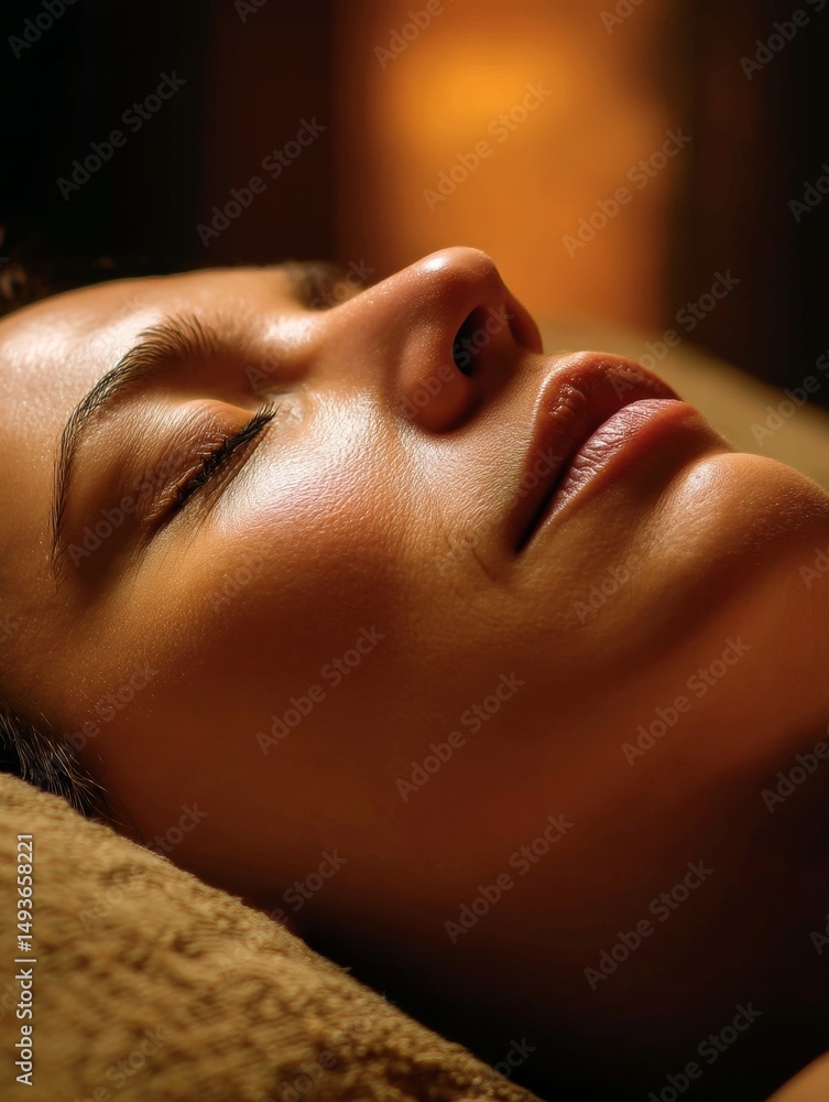 Naklejka premium Serene Spa Day Close Up of Woman Receiving Facial Treatment, Relaxation